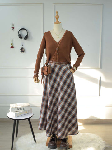 RUSTY BLUE - BROWN & BLUE CHECKERED SKIRT