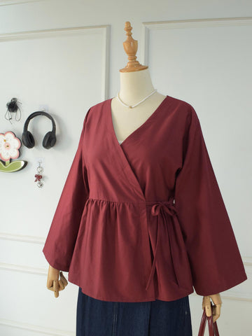 AMORA - MAROON WRAP TOP
