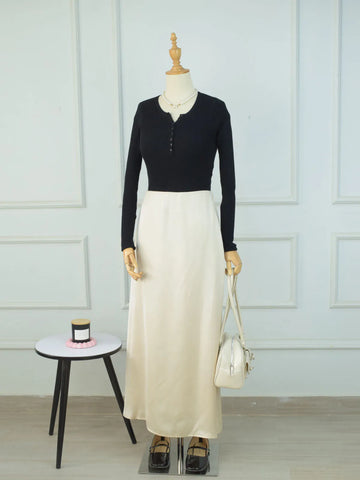 AMORIE - BEIGE A-LINE SILK SKIRT
