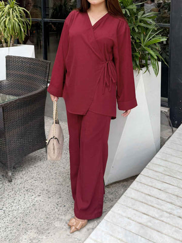 ROSEL - MAROON WIDE LEG PANTS