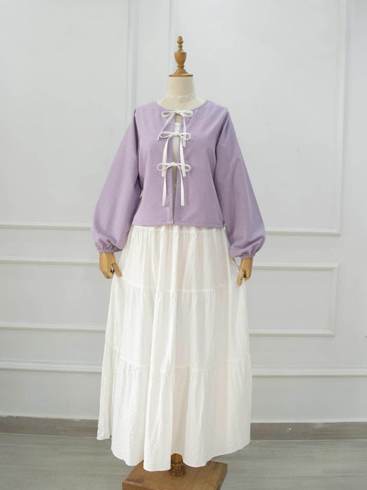 PURPLE LILY - FRONT TIE TEXTURED COTTON MODEST TOP