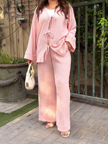 SOFT BLUSH - PASTEL PINK FRONT TIE CO-ORD SET