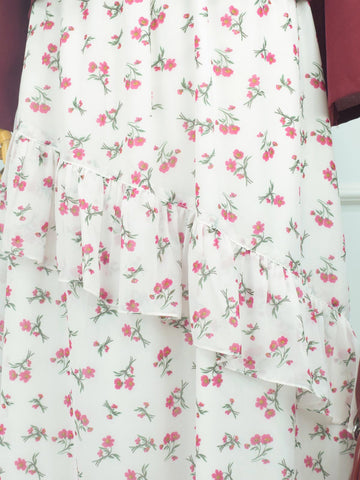 YEONA - WHITE FLORAL RUFFLE HEM TIERED SKIRT