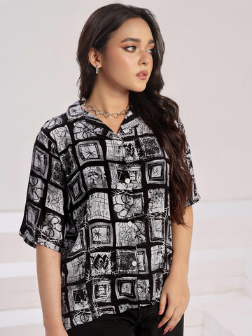 ABSTRACT AURA - BLACK & WHITE BUTTON UP SHIRT