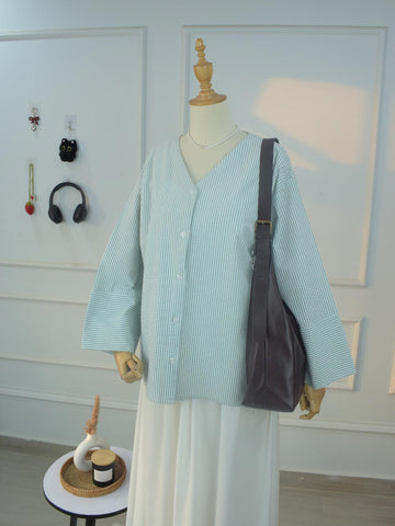 VERALINE - GREEN TEXTURED STRIPE TOP