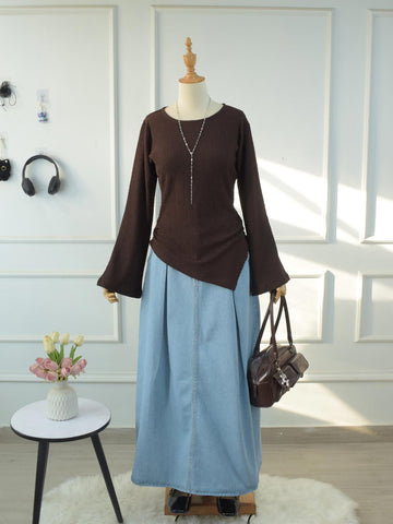 BRUNISH - BROWN TEXTURED ASYMMETRICAL TOP