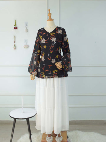 VAELORA - BLACK FLORAL FAIRY KURTI