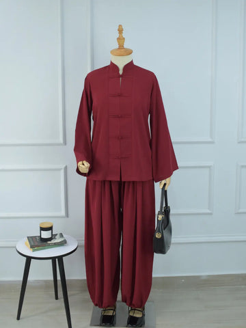 MEILIN - MAROON MANDARIN TOP