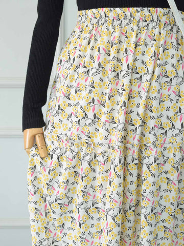 ELARIA - YELLOW FLORAL 3 TIERED SKIRT