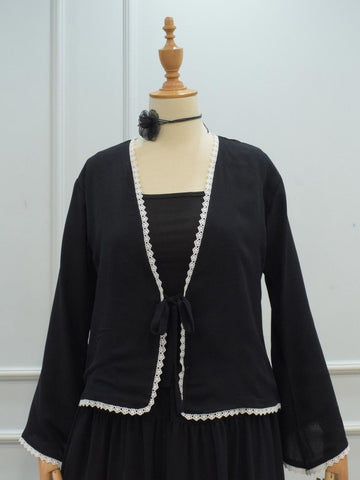 TWILIGHT - BLACK FRONT TIE LACED TOP