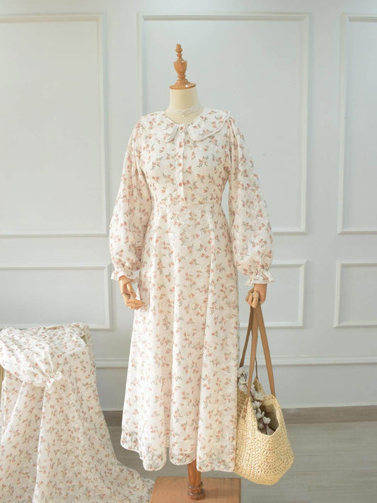 MUSTARD BLOSSOM - VINTAGE COTTAGECORE FLORAL MESH DRESS