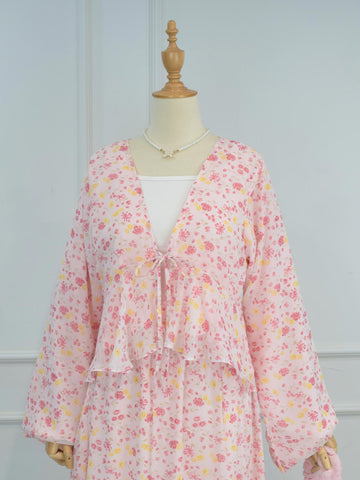 PETAL WHISPER - PINK FLORAL FRONT TIE TOP