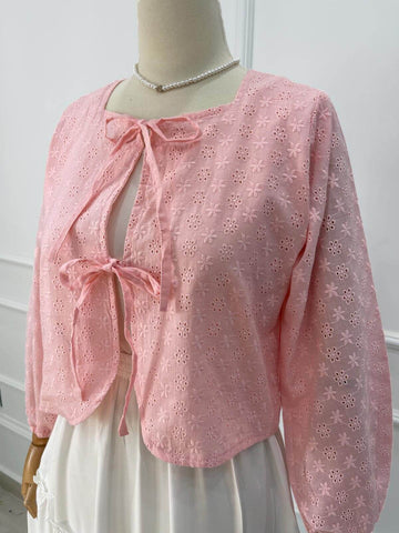 JULIE - PINK TIE FRONT CUTWORK COVERUP