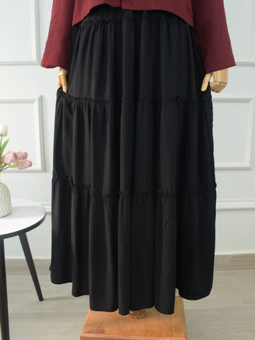 VELORA - BLACK 4 TIERED SKIRT
