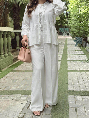 VANILLA - WHITE FRONT TIE CO-ORD SET