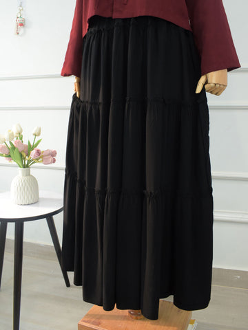 VELORA - BLACK 4 TIERED SKIRT