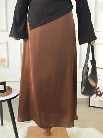 BRUNA - BROWN A-LINE SILK SKIRT
