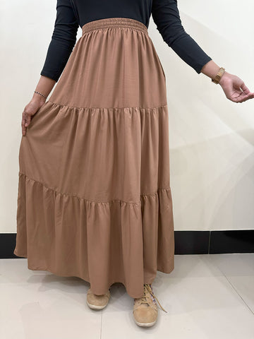 WARM TOFFEE - CAMEL BROWN 3 TIERED SKIRT