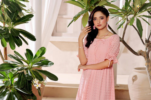 CLAIRE - PINK CUTWORK EMBROIDERED DRESS