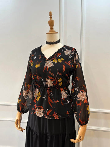 AUTUMN WHISPER - BLACK FLORAL BLOUSE