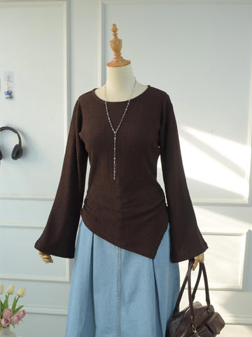 BRUNISH - BROWN TEXTURED ASYMMETRICAL TOP