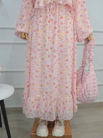PETAL WHISPER - PINK RUFFLE HEM FLORAL SKIRT