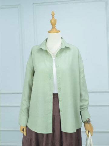 SAGE DEW - SAGE GREEN OVERSIZED BUTTON-DOWN SHIRT