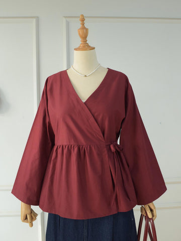 AMORA - MAROON WRAP TOP
