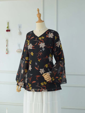 VAELORA - BLACK FLORAL FAIRY KURTI