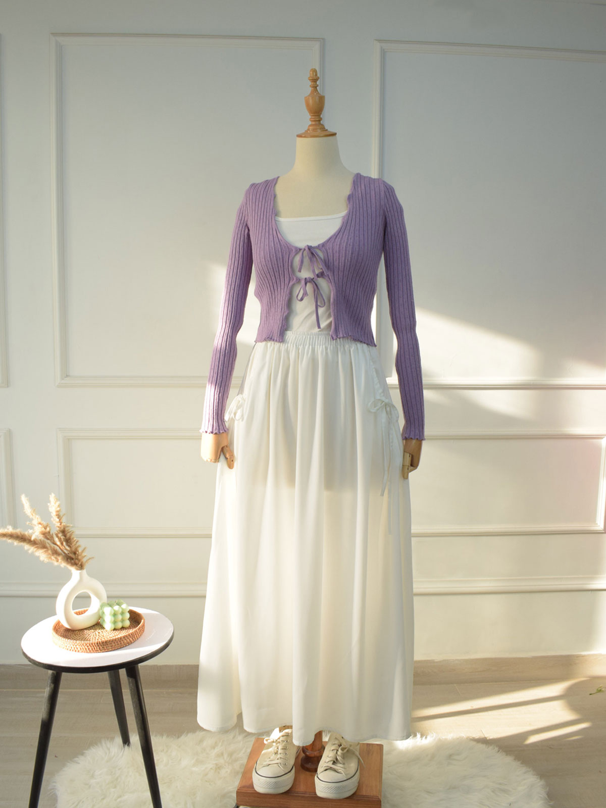 DAZY - White FLARED SKIRT WITH BOW POCKETS - ROBES M DAZY - White FLARED SKIRT WITH BOW POCKETS - ROBES M