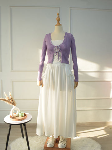 DAZY - WHITE FLARED SKIRT WITH BOW POCKETS