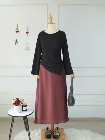 ESTELLE - PLUM BROWN A-LINE SILK SKIRT