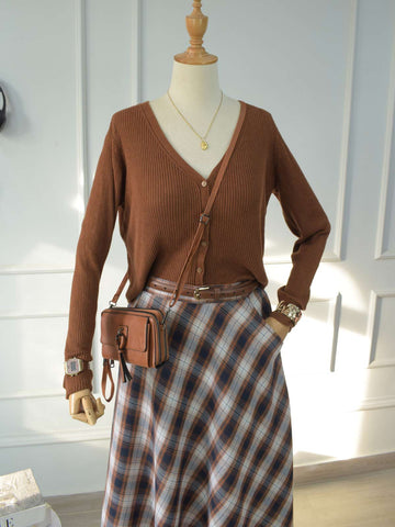 RUSTY BLUE - BROWN & BLUE CHECKERED SKIRT