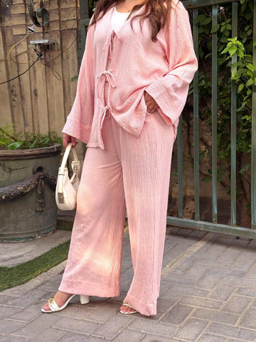 SOFT BLUSH - PASTEL PINK FRONT TIE CO-ORD SET