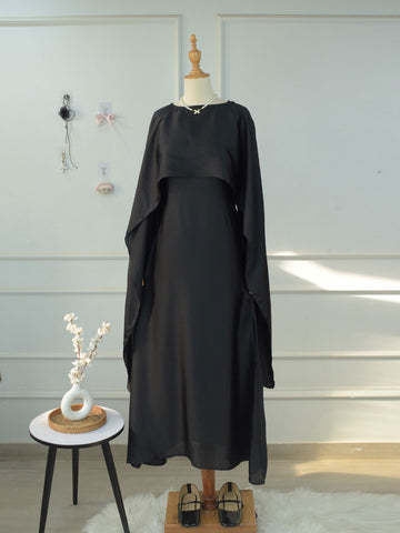 VALENCIA - BLACK SILK CAPE DRESS