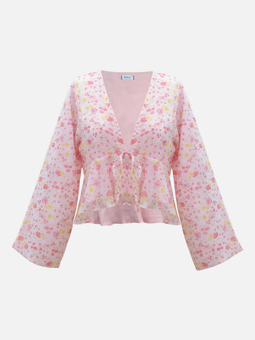 PETAL WHISPER - PINK FLORAL FRONT TIE TOP
