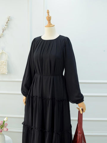 NOIR - BLACK TIERED CHIFFON LONG DRESS