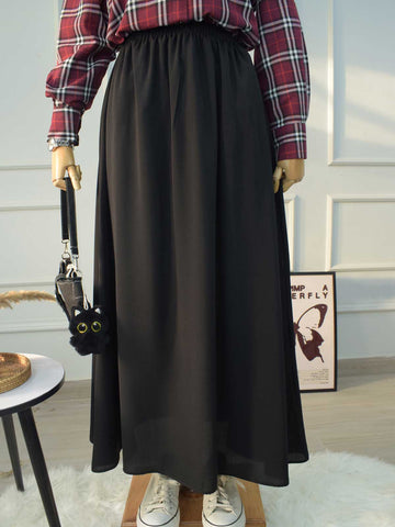 NYRA - BLACK MODEST A-LINE FLOWY SKIRT