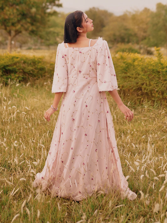 PINK EVRIN - FLORAL EMBROIDERED LONG DRESS