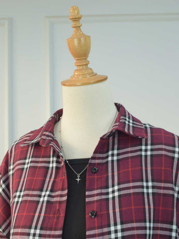 WINEWOOD - MAROON OVERSIZED CHECKERED BUTTON-DOWN SHIRT