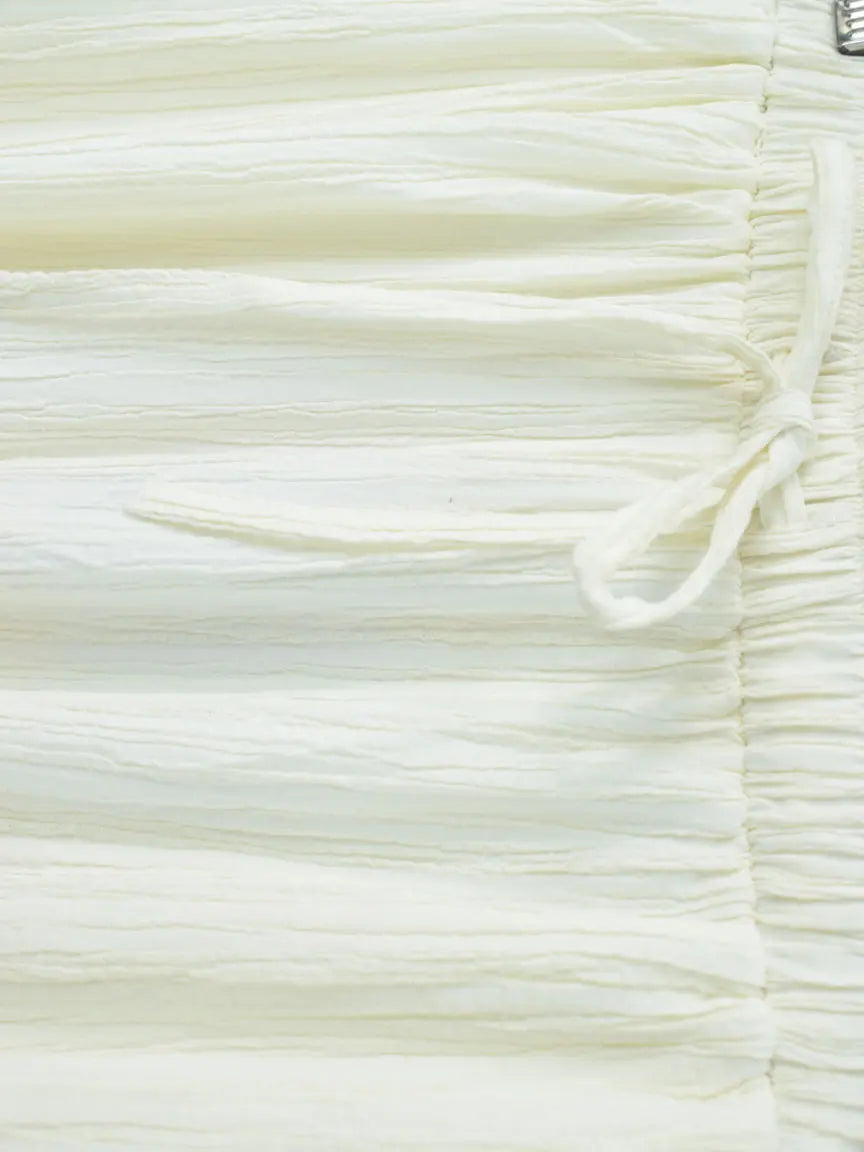 DOVE off-white textured wide-leg pants with elasticated drawstring