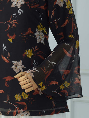VAELORA - BLACK FLORAL FAIRY KURTI