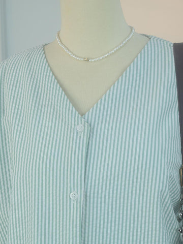 VERALINE - GREEN TEXTURED STRIPE TOP