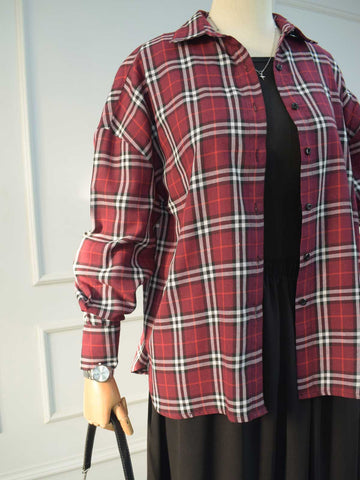 WINEWOOD - MAROON OVERSIZED CHECKERED BUTTON-DOWN SHIRT
