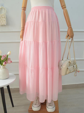 LYVIA - PASTEL PINK 4 TIERED CHIFFON SKIRT