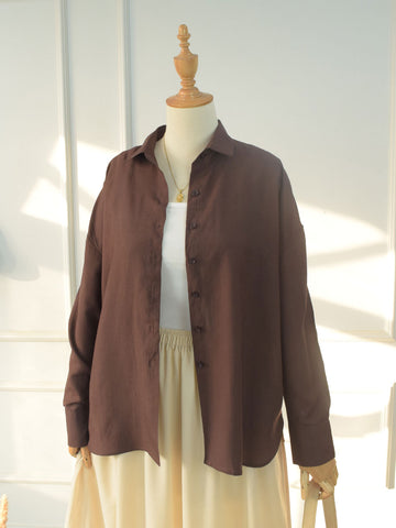 ESPRESSO - BROWN OVERSIZED BUTTON-DOWN SHIRT