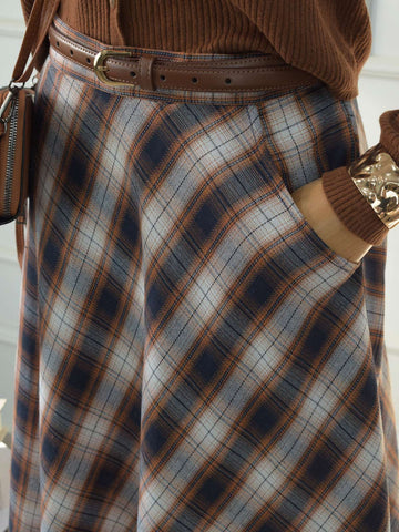 RUSTY BLUE - BROWN & BLUE CHECKERED SKIRT