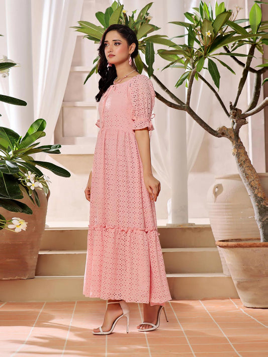 CLAIRE - PINK CUTWORK EMBROIDERED DRESS