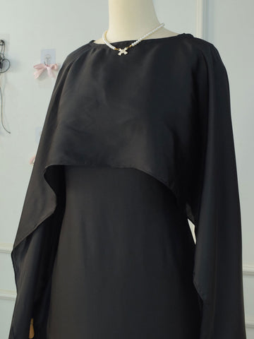 VALENCIA - BLACK SILK CAPE DRESS