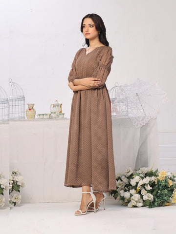 EDEN - GRAYISH BROWN POLKADOT LONG DRESS